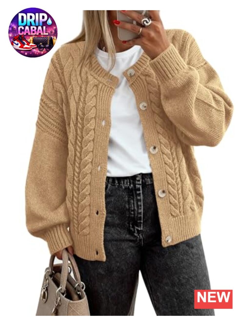 Chunky Cable Knit Cardigan Sweater Women Long Sleeve Button Down Loose Fit